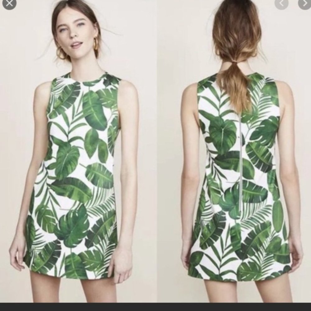 Alice + Olivia Coley Crew Dress in Tropical Leaves
